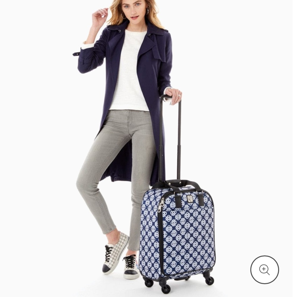 Brighten dark grey purple blue floral weekender spinner carry on luggage - Picture 12 of 12